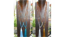 4color tassels necklace pendant rudraksha with agate bead stone bali